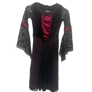 Velvet Renaissance Girls Dress Costume Black Purple Lace Fairy Princess Goth